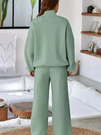 Drop Shoulder Zip Up Jacket and Drawstring Pants Active 2pcs Set - Plush Fashion Hub