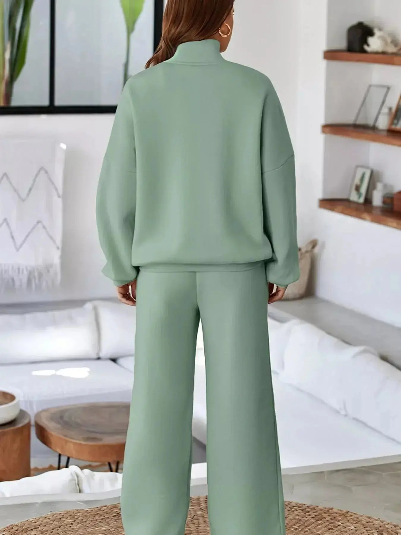 Drop Shoulder Zip Up Jacket and Drawstring Pants Active 2pcs Set - Plush Fashion Hub