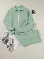 Drop Shoulder Zip Up Jacket and Drawstring Pants Active 2pcs Set - Plush Fashion Hub