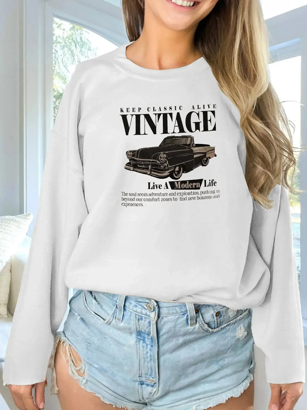 Women's Fashionable Solid Color Printed Long Sleeved Sweatshirt - Plush Fashion Hub