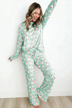 Santa Print Long Sleeve Top and Pants Lounge Set - Plush Fashion Hub