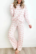Santa Print Long Sleeve Top and Pants Lounge Set - Plush Fashion Hub