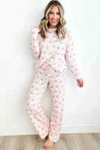 Santa Print Long Sleeve Top and Pants Lounge Set - Plush Fashion Hub