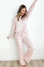 Santa Print Long Sleeve Top and Pants Lounge Set - Plush Fashion Hub
