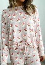 Santa Print Long Sleeve Top and Pants Lounge Set - Plush Fashion Hub