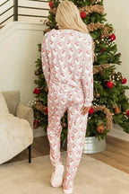 Santa Print Long Sleeve Top and Pants Lounge Set - Plush Fashion Hub