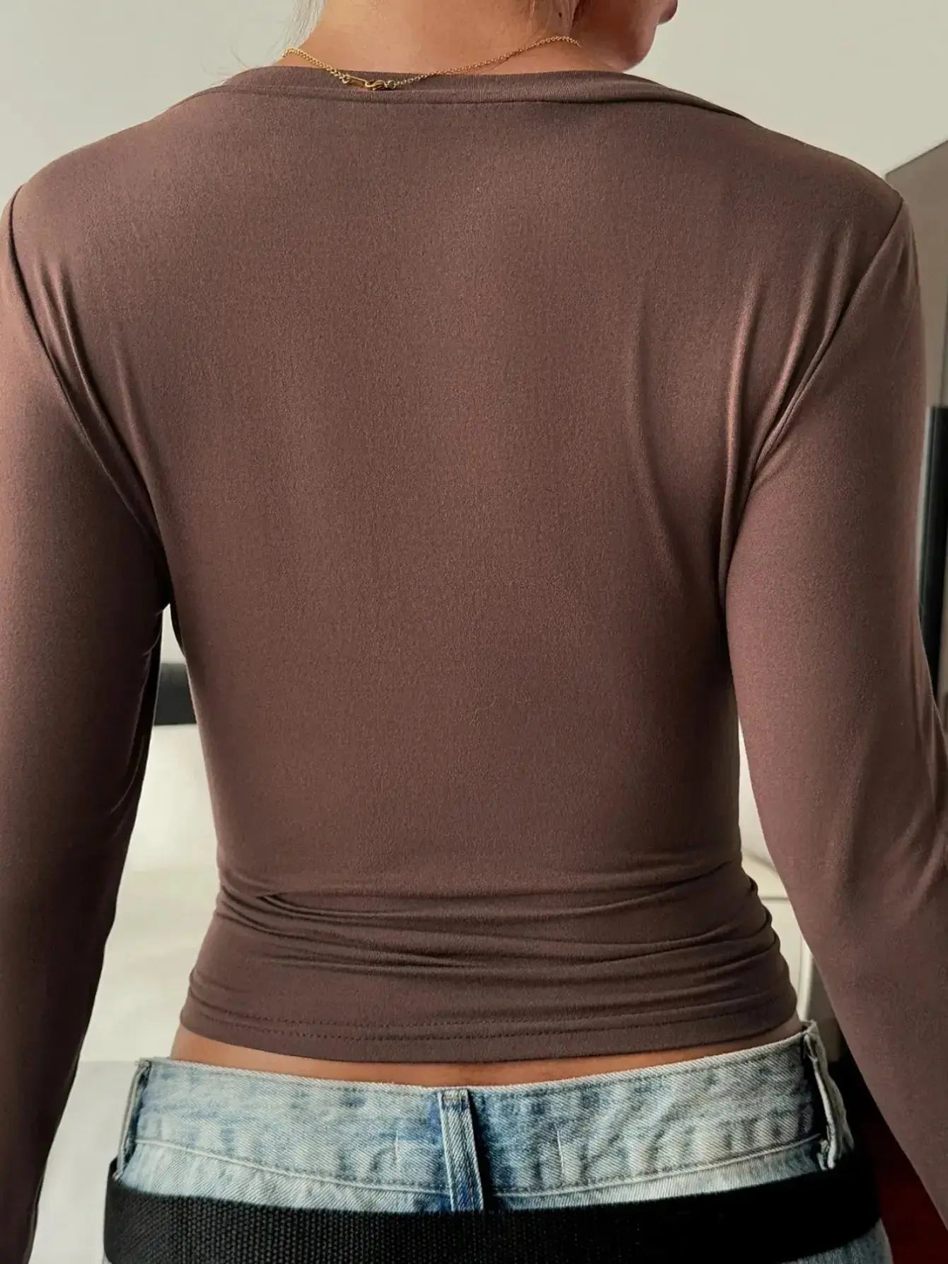V-Neck Long Sleeve Fitted T-Shirt - Plush Fashion Hub