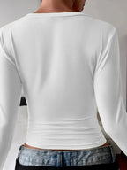 V-Neck Long Sleeve Fitted T-Shirt - Plush Fashion Hub