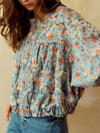 Floral Print Zip Up Cropped Denim Jacket - Plush Fashion Hub