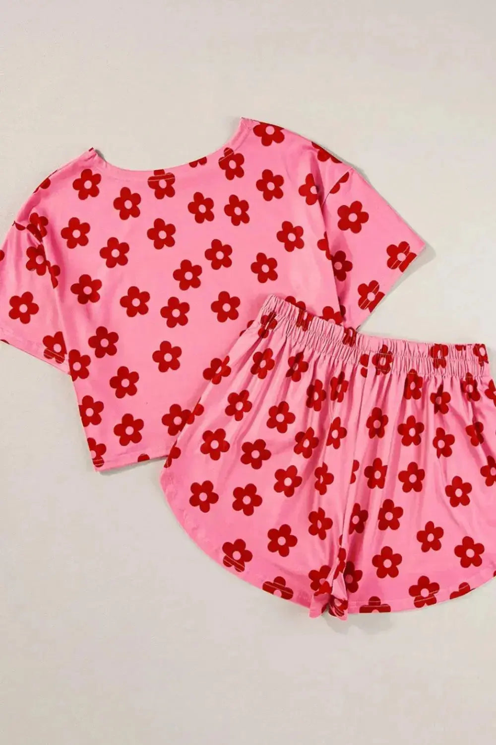 Floral Cropped Tee and Shorts Lounge Set - Plush Fashion Hub