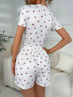 Ladies Floral Ruched T-Shirt and Shorts Lounge Set - Plush Fashion Hub