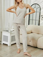 Fuzzy V-Neck Cami and Pants Lounge Set - Plush Fashion Hub