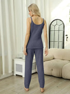 Fuzzy V-Neck Cami and Pants Lounge Set - Plush Fashion Hub