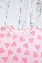 Heart Print Long Sleeve Top and Shorts Lounge Set - Plush Fashion Hub