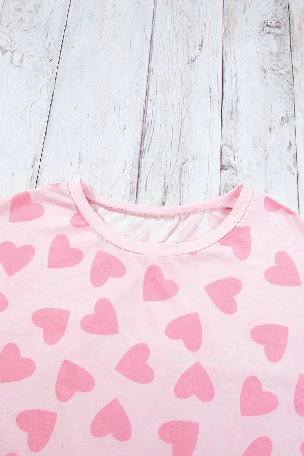 Heart Print Long Sleeve Top and Shorts Lounge Set - Plush Fashion Hub