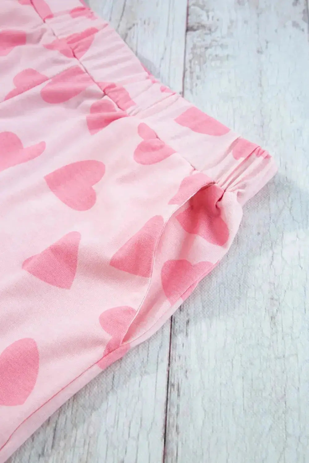 Heart Print Long Sleeve Top and Shorts Lounge Set - Plush Fashion Hub