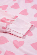 Heart Print Long Sleeve Top and Shorts Lounge Set - Plush Fashion Hub