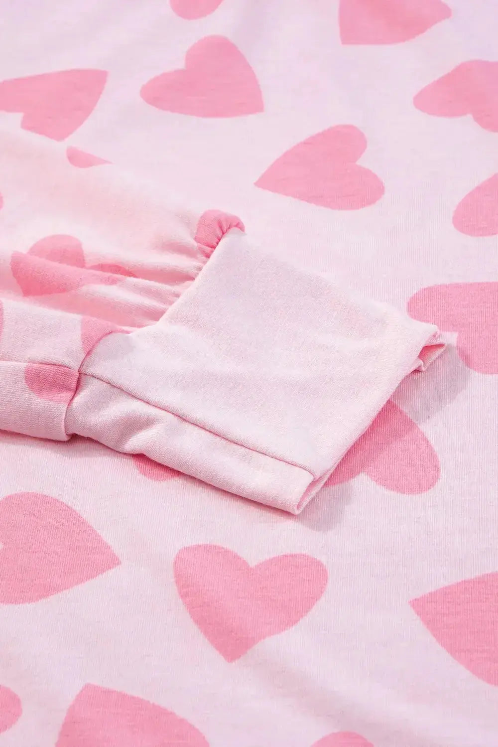 Heart Print Long Sleeve Top and Shorts Lounge Set - Plush Fashion Hub