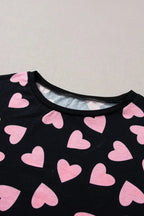 Heart Print Long Sleeve Top and Shorts Lounge Set - Plush Fashion Hub