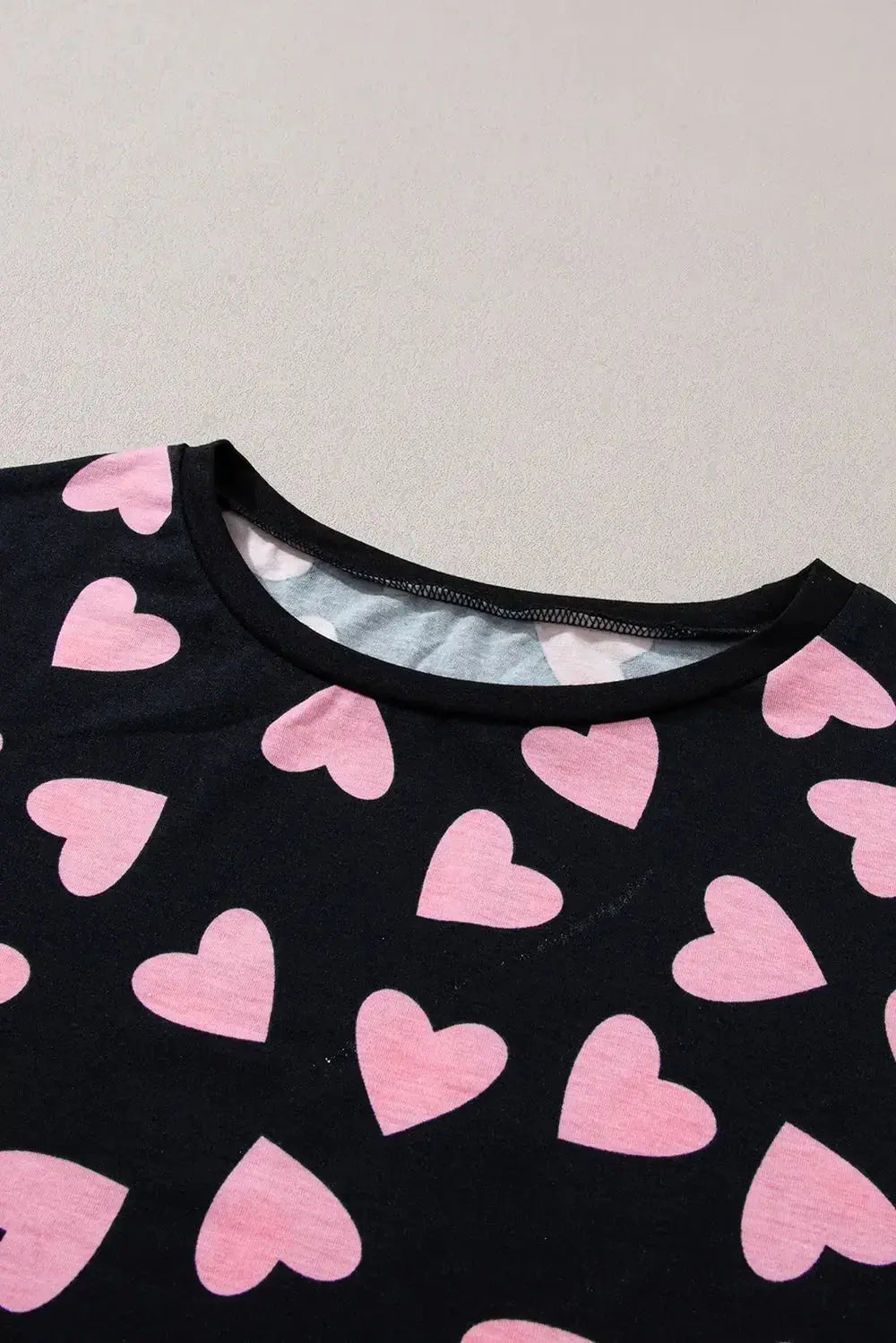 Heart Print Long Sleeve Top and Shorts Lounge Set - Plush Fashion Hub
