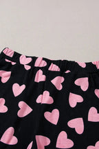 Heart Print Long Sleeve Top and Shorts Lounge Set - Plush Fashion Hub