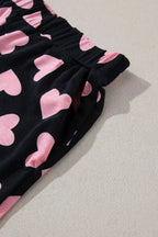 Heart Print Long Sleeve Top and Shorts Lounge Set - Plush Fashion Hub