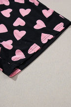Heart Print Long Sleeve Top and Shorts Lounge Set - Plush Fashion Hub