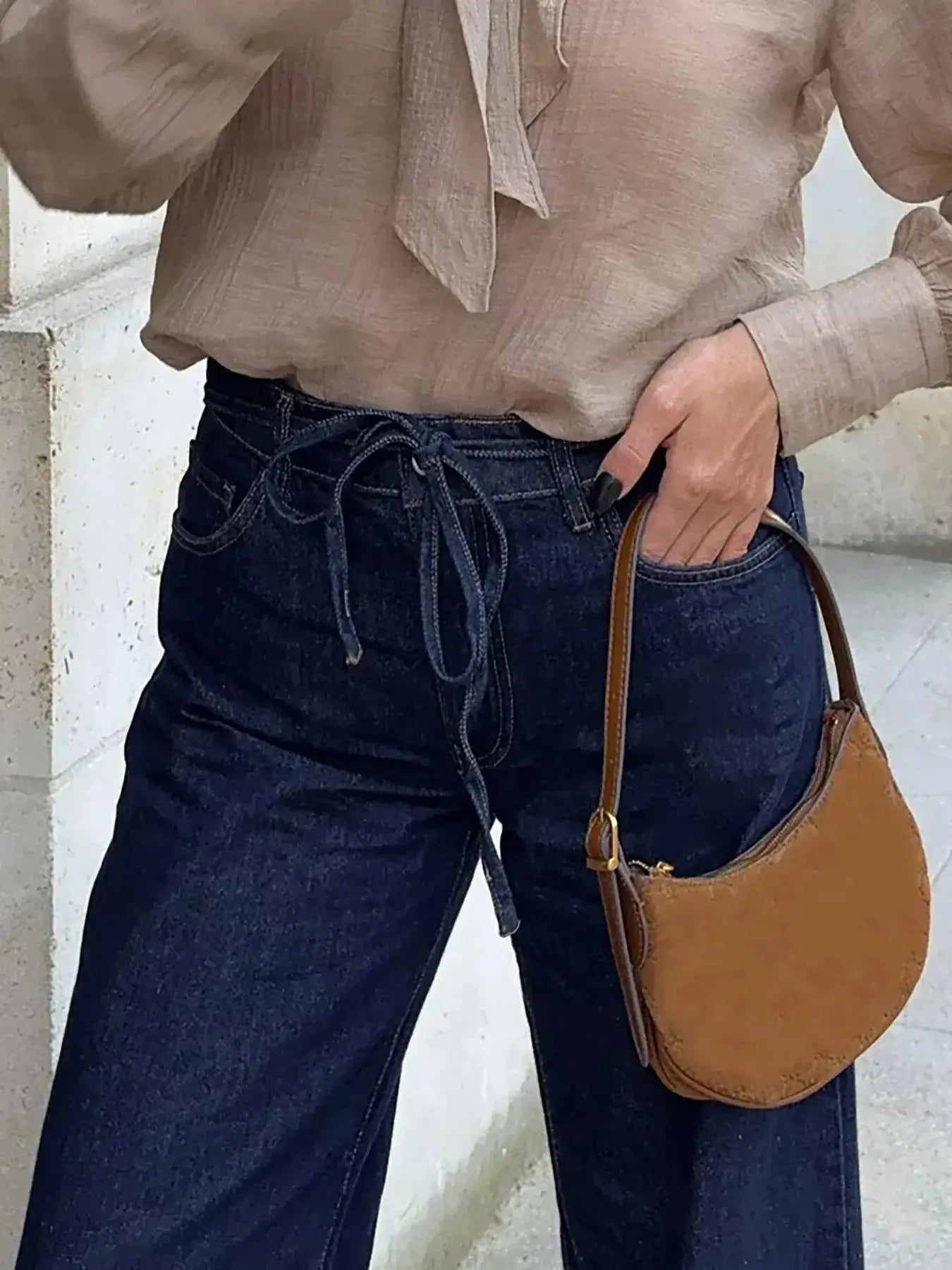 Tied Loose Fit Flare Jeans - Plush Fashion Hub