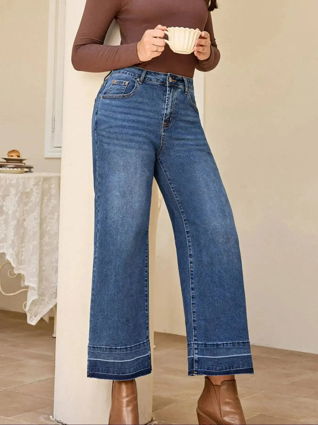 High Waist Wide Leg Washed Jeans - Plush Fashion Hub