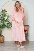 Double Take Full Size Pocketed Hooded Midi Lounge Dress - Plush Fashion Hub