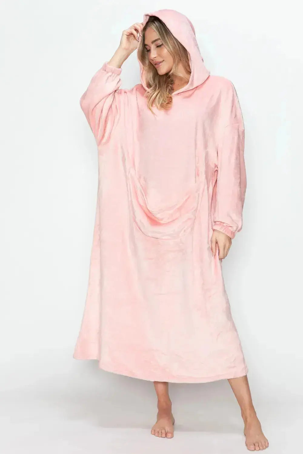 Double Take Full Size Pocketed Hooded Midi Lounge Dress - Plush Fashion Hub