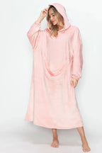 Double Take Full Size Pocketed Hooded Midi Lounge Dress - Plush Fashion Hub