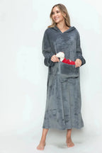 Double Take Full Size Pocketed Hooded Midi Lounge Dress - Plush Fashion Hub