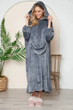 Double Take Full Size Pocketed Hooded Midi Lounge Dress - Plush Fashion Hub