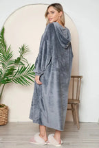 Double Take Full Size Pocketed Hooded Midi Lounge Dress - Plush Fashion Hub