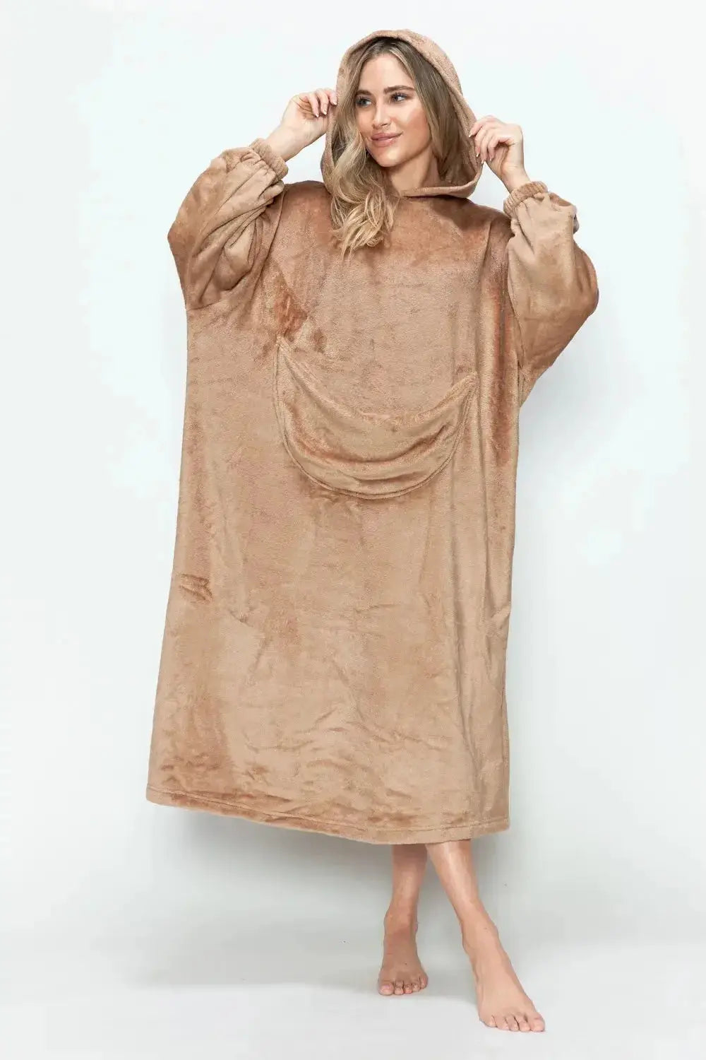 Double Take Full Size Pocketed Hooded Midi Lounge Dress - Plush Fashion Hub