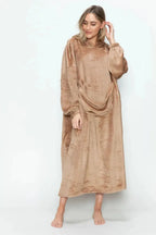 Double Take Full Size Pocketed Hooded Midi Lounge Dress - Plush Fashion Hub