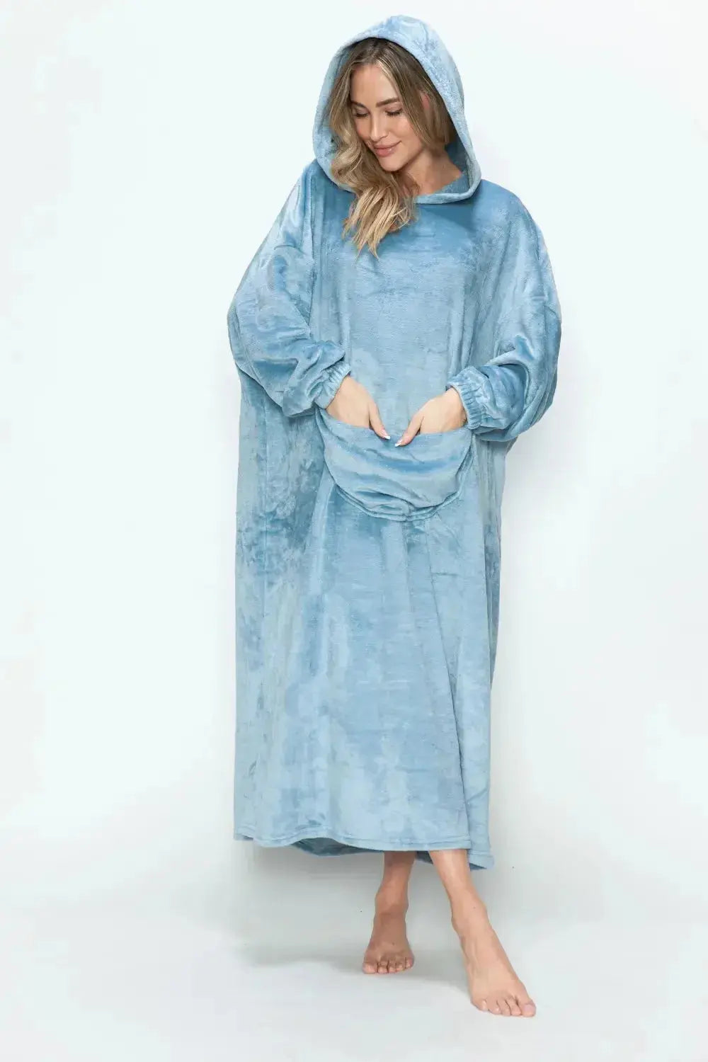 Double Take Full Size Pocketed Hooded Midi Lounge Dress - Plush Fashion Hub