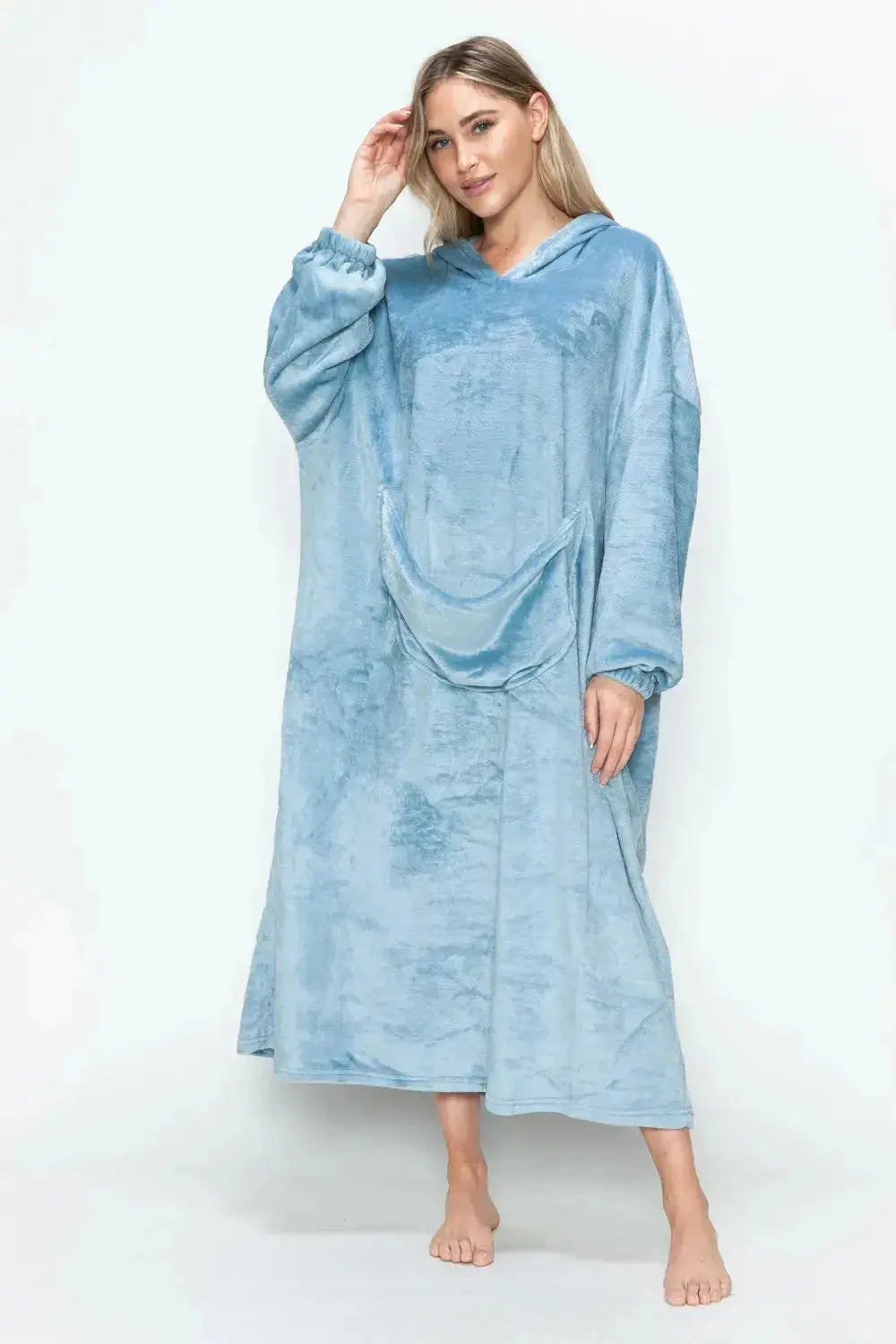 Double Take Full Size Pocketed Hooded Midi Lounge Dress - Plush Fashion Hub