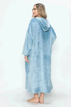 Double Take Full Size Pocketed Hooded Midi Lounge Dress - Plush Fashion Hub