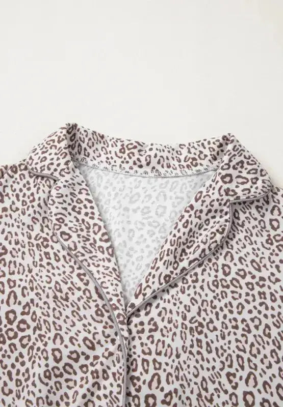 Leopard Button Down Long Sleeve Top and Pants Lounge Set - Plush Fashion Hub