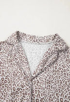 Leopard Button Down Long Sleeve Top and Pants Lounge Set - Plush Fashion Hub