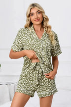 Full Size Leopard Short Sleeve Top and Shorts Lounge Set Plus Size - Plush Fashion Hub