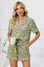 Full Size Leopard Short Sleeve Top and Shorts Lounge Set Plus Size - Plush Fashion Hub