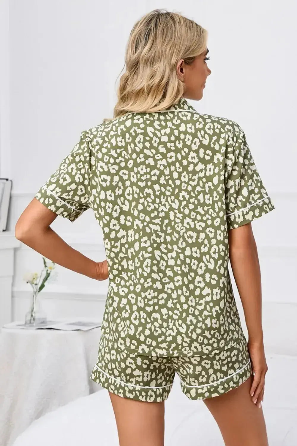 Full Size Leopard Short Sleeve Top and Shorts Lounge Set Plus Size - Plush Fashion Hub