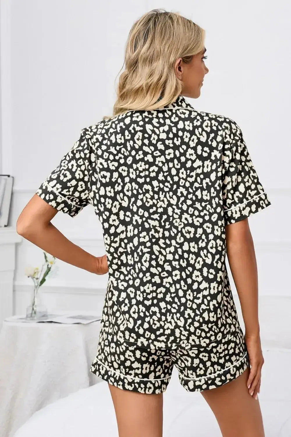 Full Size Leopard Short Sleeve Top and Shorts Lounge Set Plus Size - Plush Fashion Hub