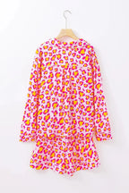Leopard Collared Neck Long Sleeve Top and Shorts Lounge Set - Plush Fashion Hub