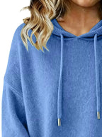 Drawstring Long Sleeve Hooded Sweater - Plush Fashion Hub