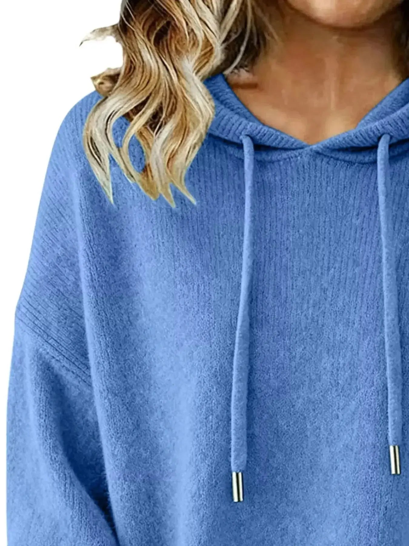 Drawstring Long Sleeve Hooded Sweater - Plush Fashion Hub