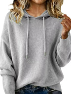 Drawstring Long Sleeve Hooded Sweater - Plush Fashion Hub